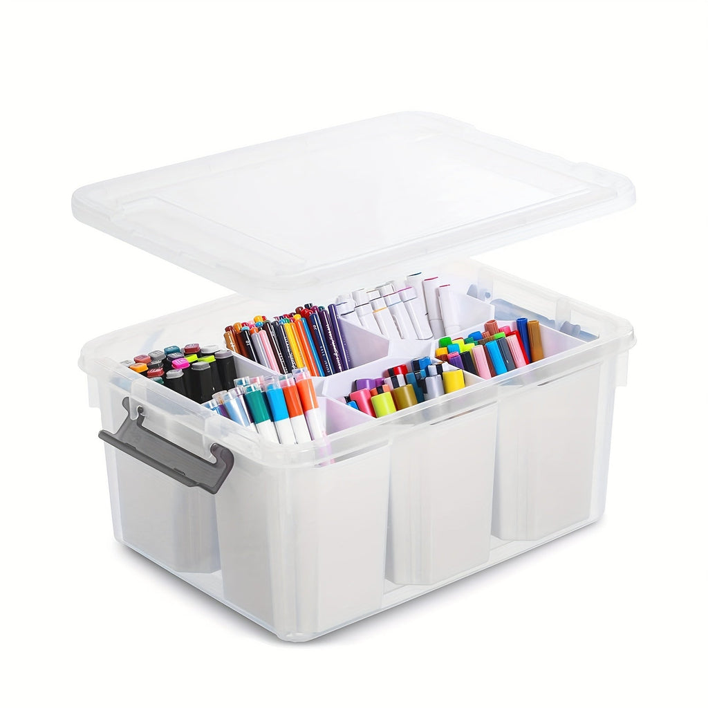 17-Quart Clear Storage Box with Six Removable Insert Bins, Latching Lid and Side Carry Handles