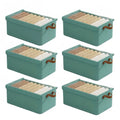 Six-Pack Foldable Fabric Storage Boxes with Clear Lids, Handles and Green, Beige or Gray Color Options