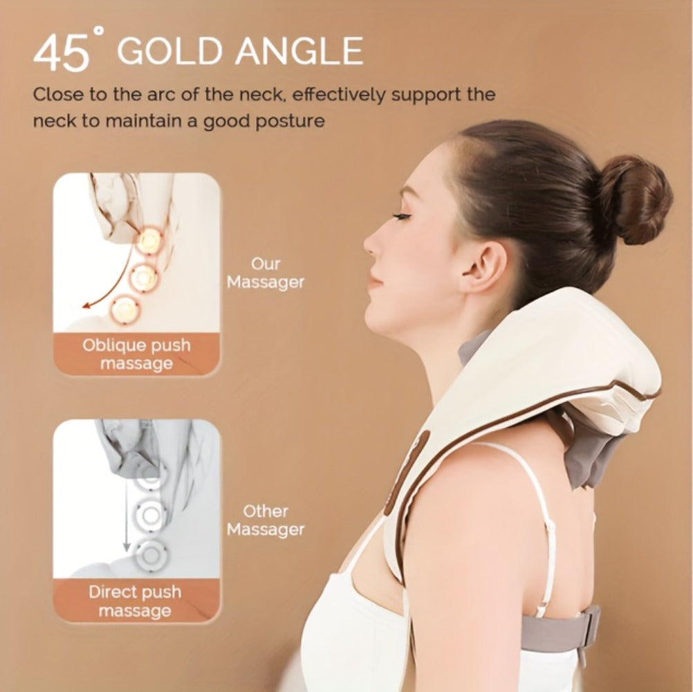 Neck Massager Shiatsu with Heat – 6-Node Deep Kneading Wireless Massager for Neck, Shoulders & Trapezius Muscles | Hands-Free Electric Neck & Shoulder Massager with Heating Function