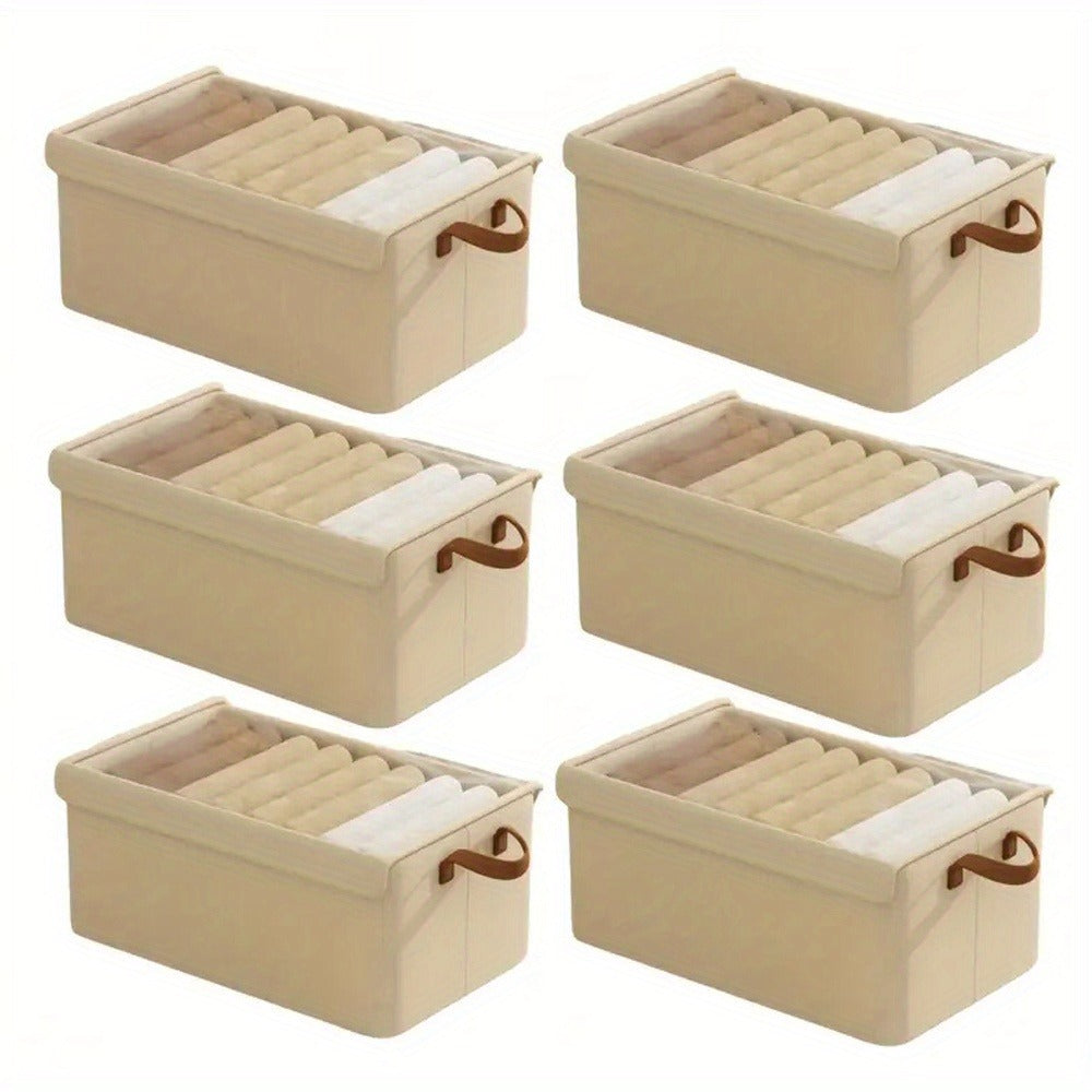 Six-Pack Foldable Fabric Storage Boxes with Clear Lids, Handles and Green, Beige or Gray Color Options