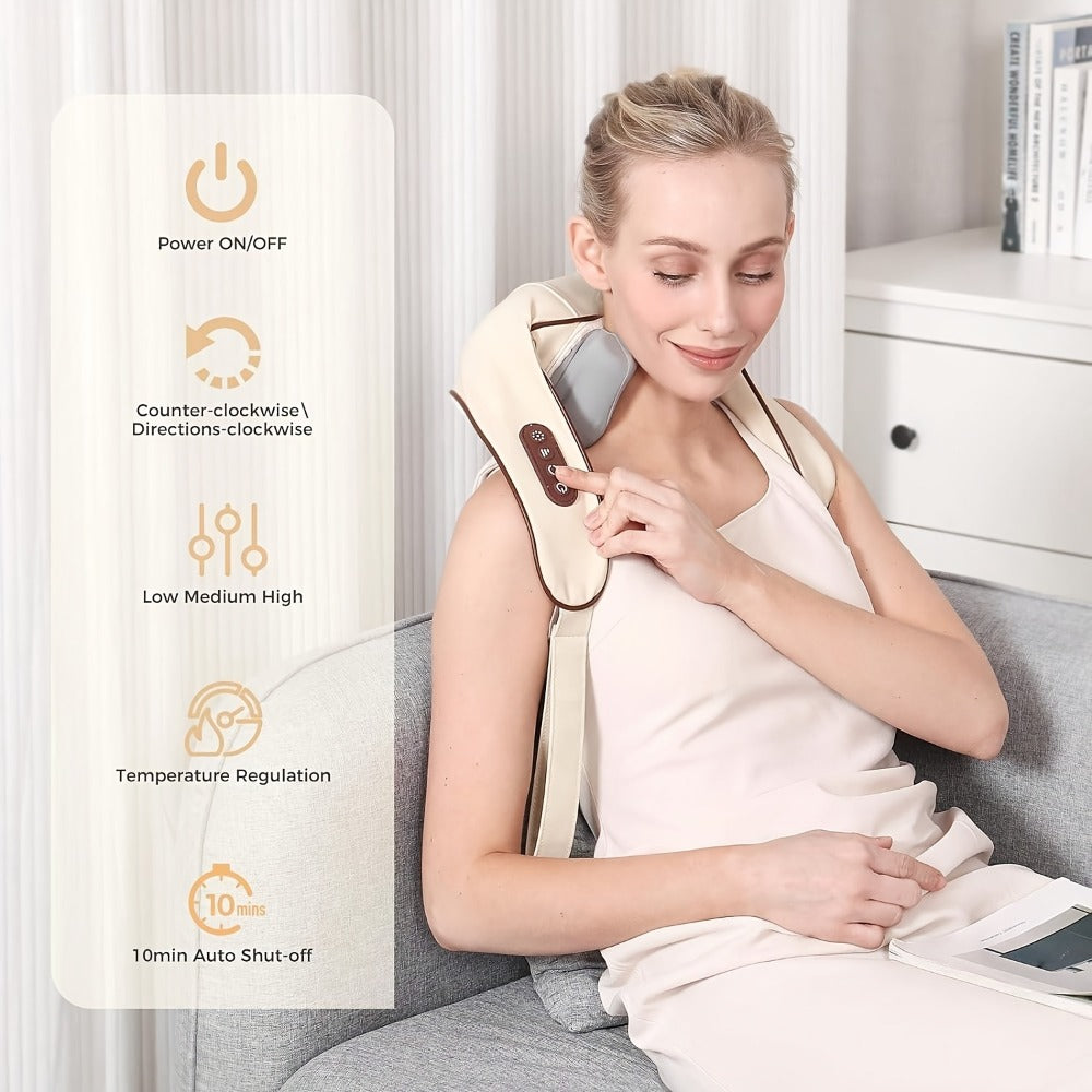 Neck Massager Shiatsu with Heat – 6-Node Deep Kneading Wireless Massager for Neck, Shoulders & Trapezius Muscles | Hands-Free Electric Neck & Shoulder Massager with Heating Function