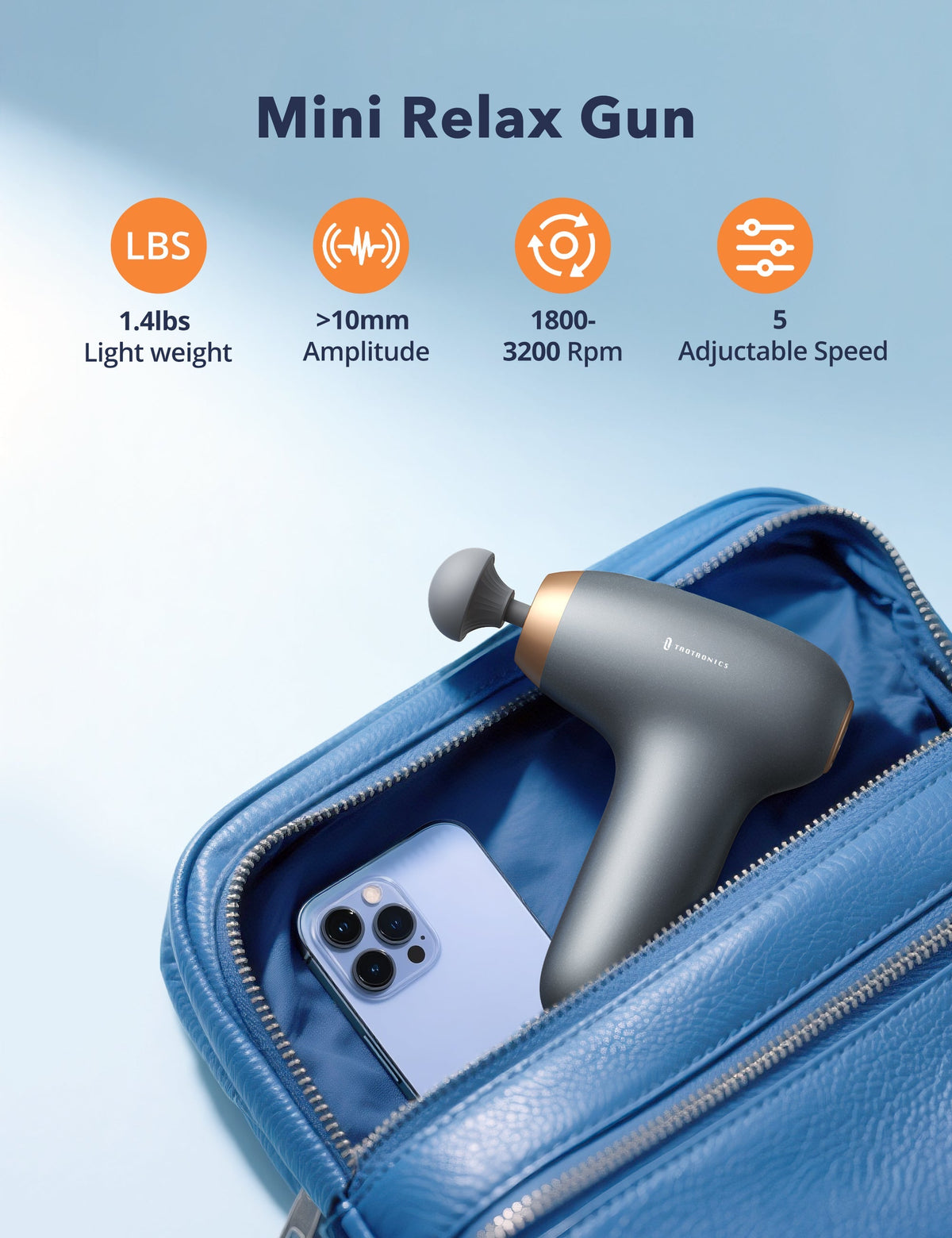TaoTronics TT-PCA006 Portable Mini Massage Gun, Quiet Deep Tissue Massager for Everyday Muscle Relief