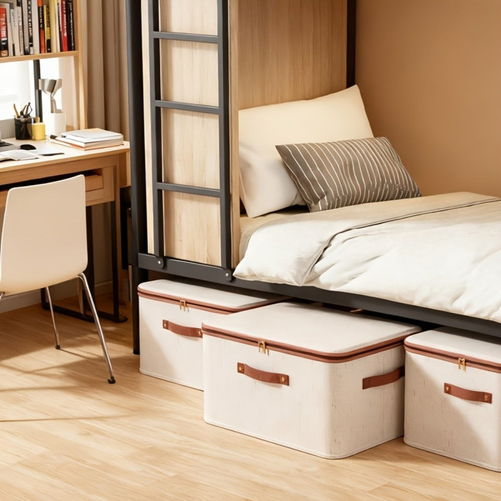 Two-Pack Foldable Fabric Storage Bins with Zipper Lids, Side Handles and Five Size Options