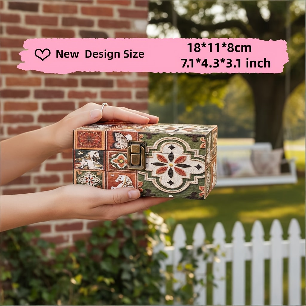 Wooden Storage Box with Lid Vintage Floral Design, Dust-Proof Decorative Trinket Box for Tabletop Jewelry Keepsake Organization